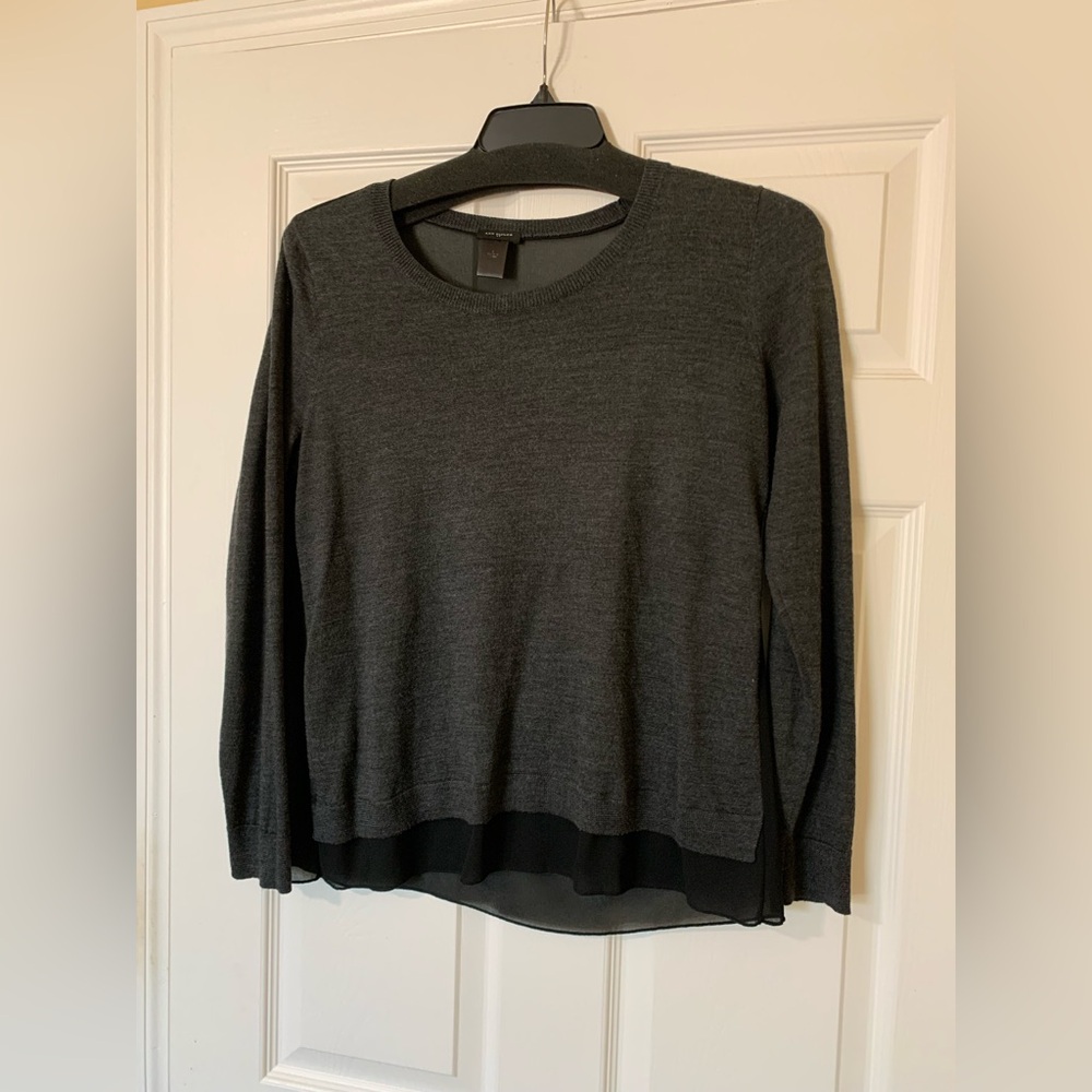 Ann Taylor Black Long Sleeve Sheer Back Blouse Size Large Gray Minimalist‎